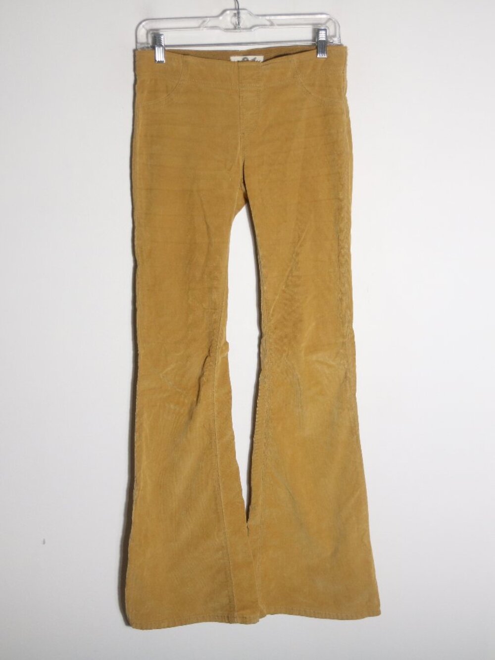 Free People Pull On Corduroy Flare Low Rise Pant 26 Mustard Yellow Retro 70s